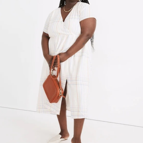 Madewell Dresses & Skirts - SOLD ON INSTA Madewell Linen Clara Dress In Muted Blush Plaid Size Extra Small